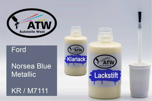 Ford, Norsea Blue Metallic, KR / M7111: 20ml Lackstift + 20ml Klarlack - Set, von ATW Autoteile West.